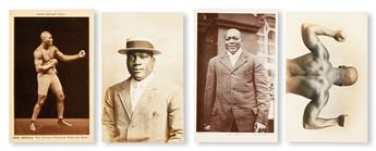 (SPORT--BOXING.)  JOHNSON, JACK. Four Real Photo postcards of Jack Johnson, two of them silver prints.